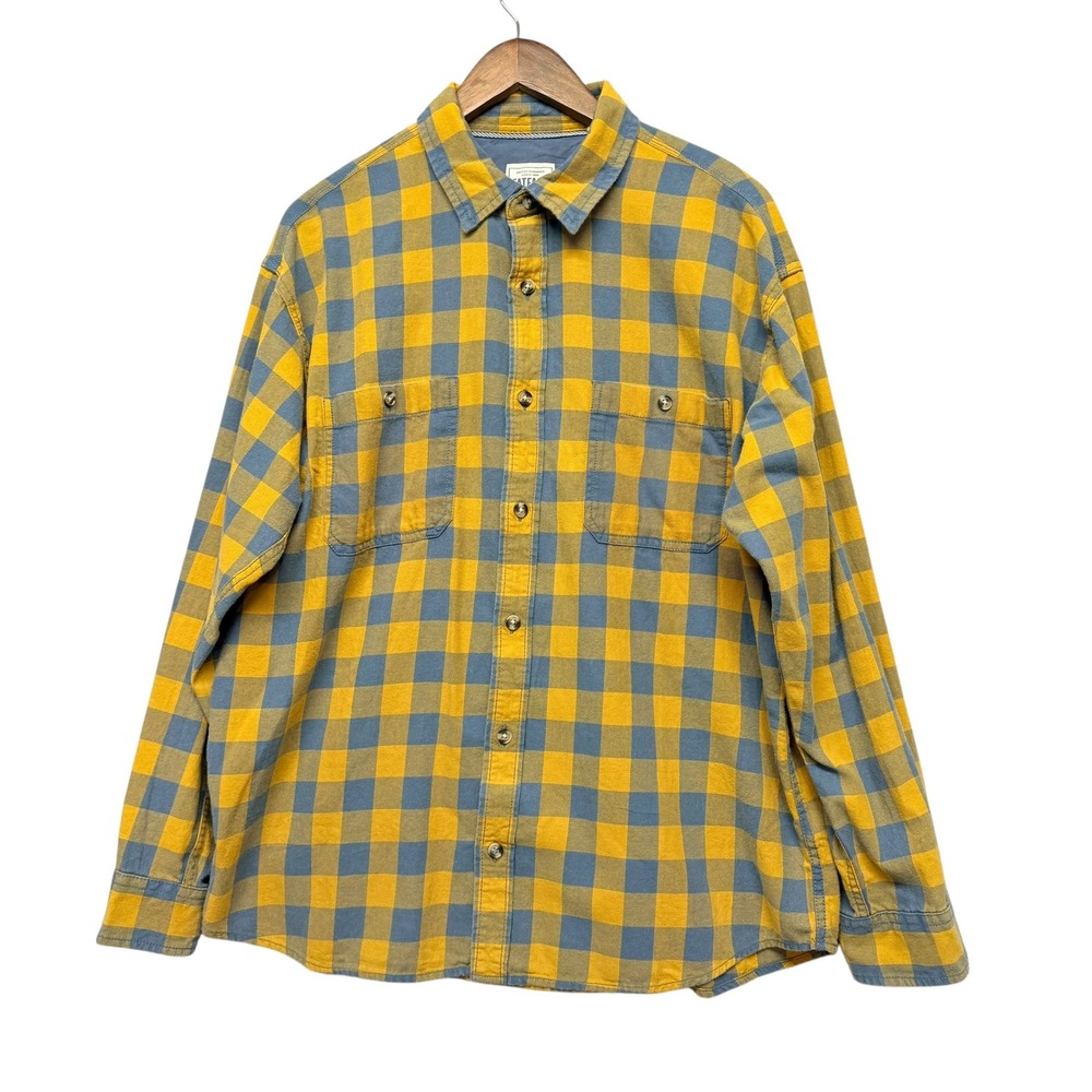 FatFace Button Down Men M Yellow Blue Check Relaxed Fit Cotton Long Sleeve Basic